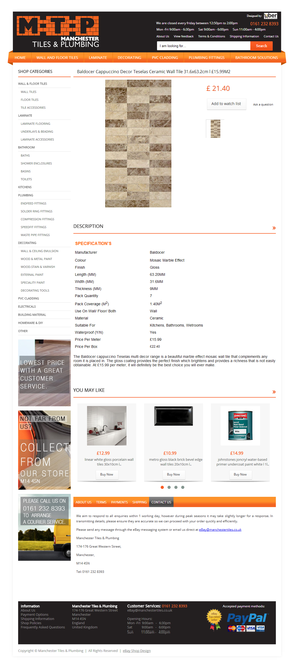 Manchester tiles ebay item page design